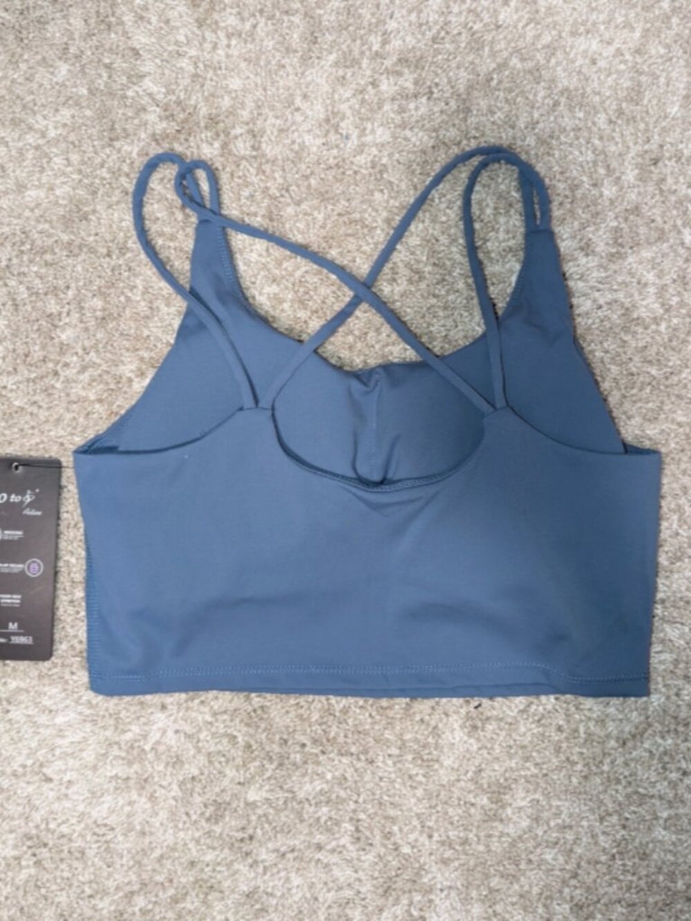 Otos Active Blue Longline Sports Bra Crop Tank Medium Strappy Cross Back Workout